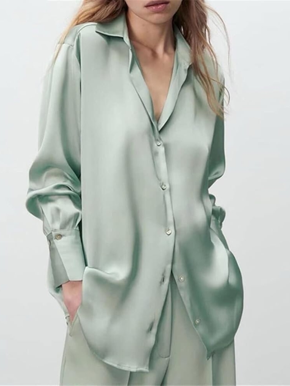 ZARA Soft Mint Green Blouse, Size Large